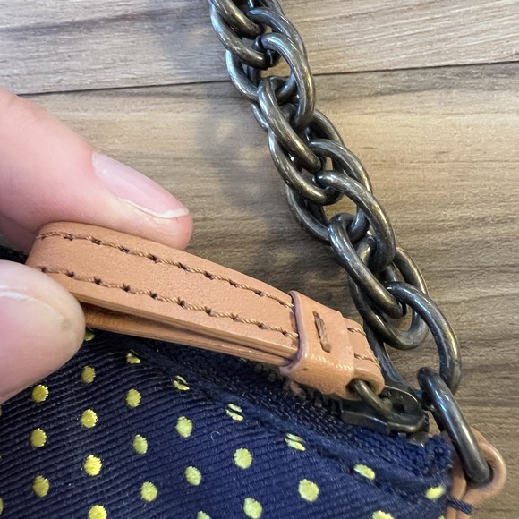 J Crew Silk Purse With Chain Strap Blue Polka Dots NWOT Going Out Date Night - Picture 5 of 12